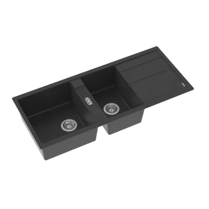 سینک گرانیتی دو لگنه متفاوت با سینی مشکی A7